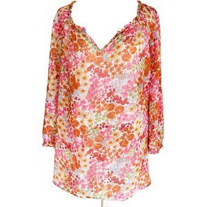 Charter Club Woman Pretty Sheer/Floral/ Sequin/Smocked Shoulder Boho Sz 2X